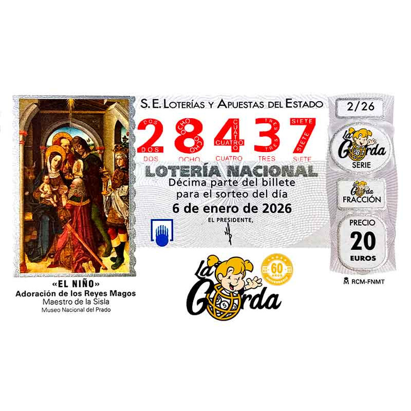 Lotería El Niño La Gorda (ADMON. DE LOTERIA N.º 3 – PALENCIA) – 28437