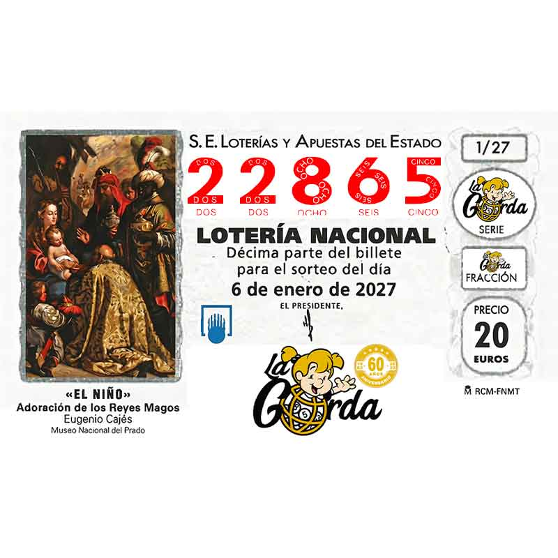 Lotería El Niño La Gorda (ADMON. DE LOTERIA N.º 3 – PALENCIA) – 22865