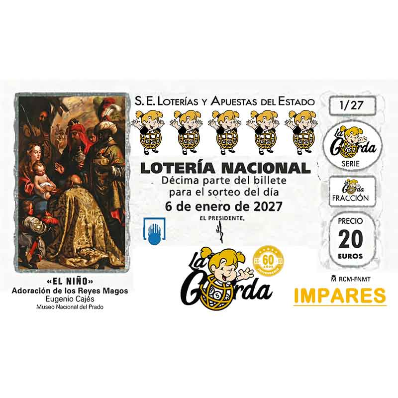 El Niño La Gorda (ADMÓN. DE LOTERIA N.º 3 – PALENCIA)  – IMPARES